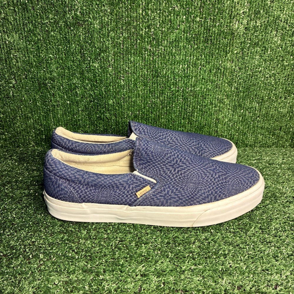 Vans Classic Slip-On Optical Geo Denim Ultracush Skate Shoes Blue Mens Size 12.0